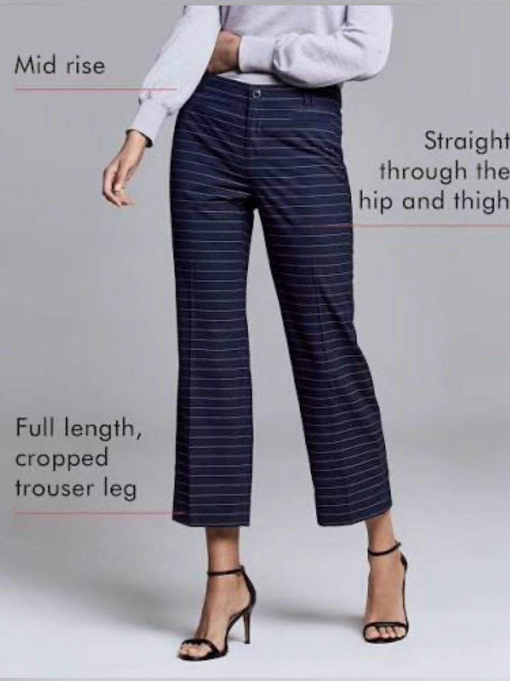 Banana Republic — NWOT Logan Crop Navy Pinstripe Wide-Leg Pants — Size L
